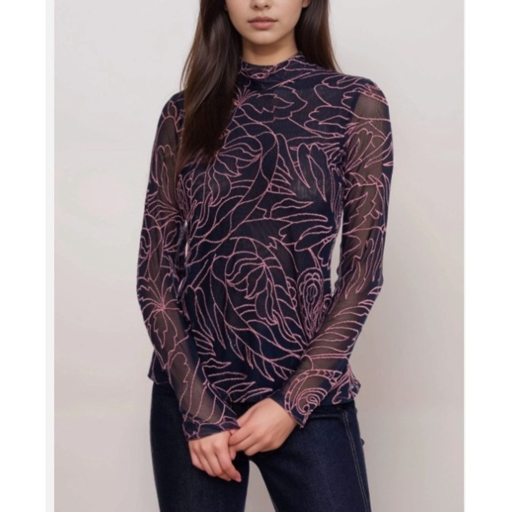 NEW Johnny Was Jade Rebecca Mesh Mock Neck Embroidered Top Whimsigoth Boho 3X